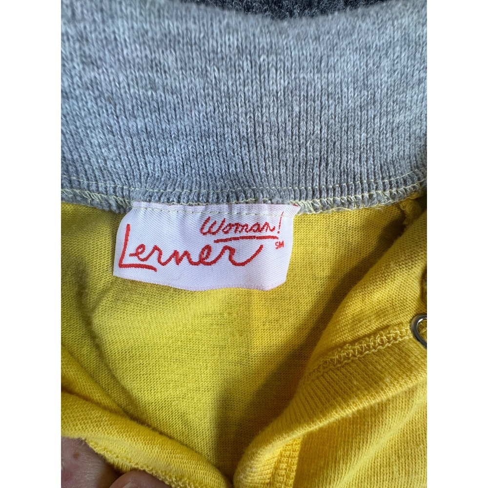 Vintage Lerner Woman Yellow Snap Front Long Sleeve Shirt Grey Collar Small - Picture 3 of 5